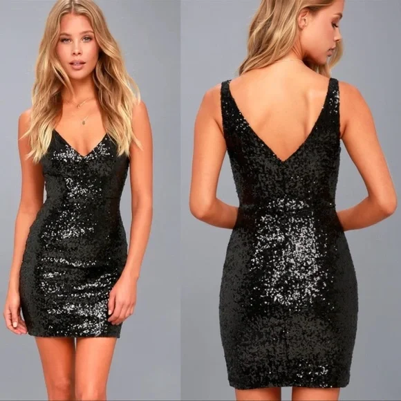 Lulus | Dresses | New Lulus Champagne Showers Black Sequin Bodycon Dress M  | Poshmark